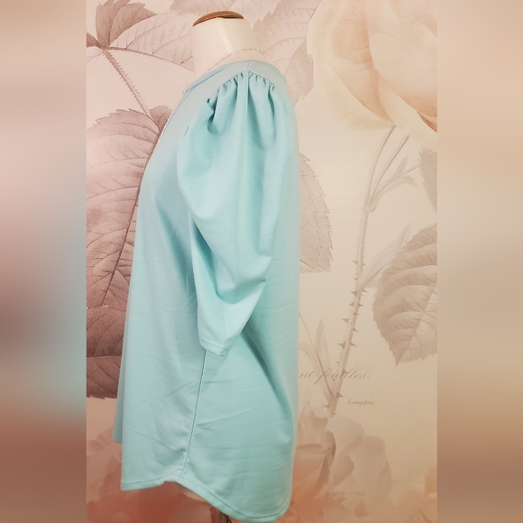 Bibi Boutique Puff Sleeve Top NWOT blue casual shirt elbow length sleeve medium - Picture 3 of 6